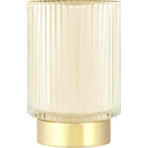DASITON Makeup Brush holder Organizer,Crystal Cosmetic Makeup Brush Glass Brushes Storage Holder, Vintage Make Up Brush Cup Pen Pencil Holder striped vase(Cream, Large)