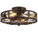 Alaruder Ceiling Fans with Lights Flush Mount,20 Inch Caged Modern Small Black Fan for Bedroom,Low Profile Ceiling Fan with Remote,6-Speed Reversible Quiet Chandelier Fans (4 Bulb Include)