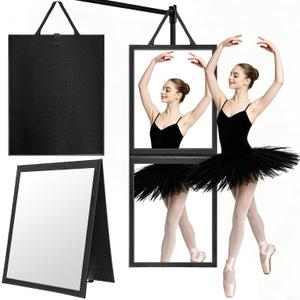 Foldable Portable Full Length Mirror for Dancer, Camping and Travel, Shatter-Proof Acrylic Hanging Mirror with Handle, 33x13 Inch Full Body Travel Backstage Mirror(Black)