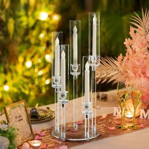20PCS Acrylic Candlestick Holder for Table Centerpiece, 5 Arm Clear Candelabra Wedding Centerpiece with Removable Lampshade for Brithday Party Easter Living Room Fireplace Decor fit 0.8 led candle