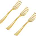 N9R 200PCS Gold Plastic Mini Forks, 4 Inches  Heavy Duty Disposable Cocktail, Dessert & Appetizer Forks, Elegant Party Serving Utensils for Tastings, Finger Foods, Weddings, Events