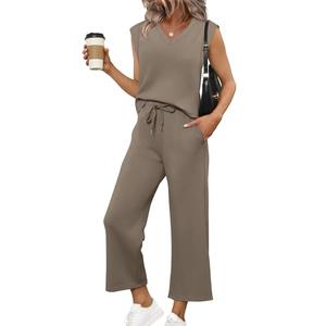 Sampeel Two Piece Sets for Women Beach Fashion Soft Vacation Clothes Summer Travel Outfits Comfy Airport Lounge Sets Cruise Wear Going Out Top Sweatsuits Brown L