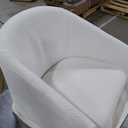 Upholstered Dining Chairs with Casters, Washable Cover Modern Dining Room Chairs with Barrel Backrest & Armrest, Vanity Chair with Wheels for Kitchen, Living Room, Bedroom, Linen Fabric, 1PCS (set of 1)