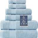 COZYART Light Blue Towel Sets for Bathroom 6Pcs, Turkish Cotton Bath Towel Set Soft Highly Absorbent and Durable 650 GSM Luxury Bathroom Sets with 2 Bath Towels, 2 Hand Towels, 2 Washclothes