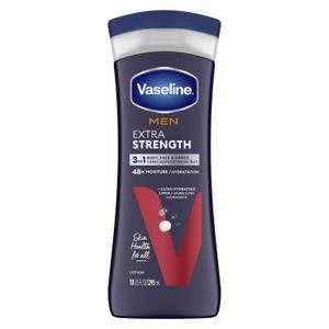 Vaseline Lotion for Men Extra Strength 3-in-1 for Face, Hands & Body + Original Lip Therapy for Dry Lips with Petroleum Jelly, 2 Pack