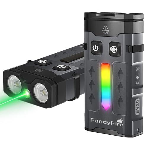 FandyFire 1100 Lumen Small EDC Keychain Flashlight with Green Beam - Rechargeable RGB LED Clip on Flashlight, Multi-Functional and Magnetic Tail Suitable for Outdoor Emergency Gear. 1 piece