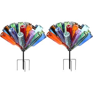 2 Pcs 24 Metal Wine Bottle Tree Garden Outside 24 Inches Decorative Colorful Glass Bottle Holders Artificial Rustproof Display Stand Garden Art for Lawn Yard Outdoor Decor