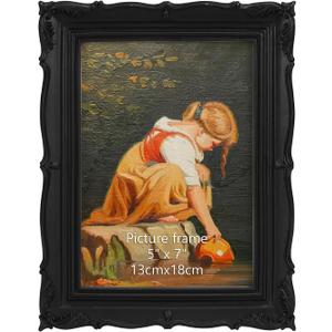 PHAREGE Vintage Picture Frame 5x7 Black, 5 by 7 Ornate Decorative Antique Frame with Mat for 4x6 Photo, Fancy Matted Frame for Desktop or Wall, Horizontal or Vertical