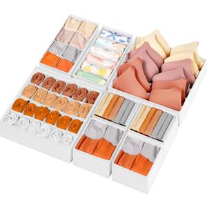 Criusia Drawer Organizer Clothes, 8 Pack Dresser Organizer Bins for Baby Clothes, Underwear Sock, Fabric Closet Organization and Storage Dividers for Nursery Bedroom (96 Compartments, White)