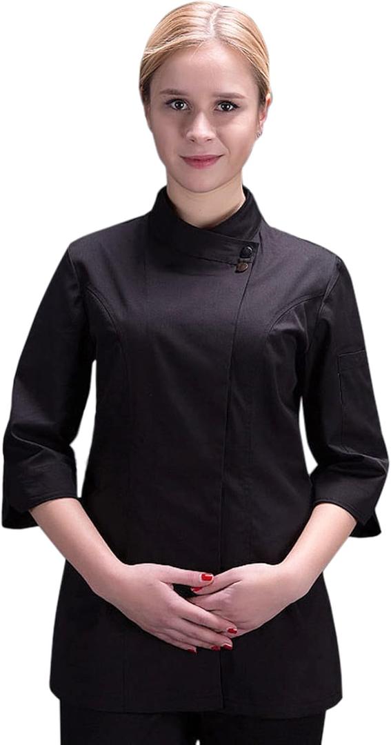 Women's Chef Coat Classic 3/4 Sleeve Hotel Kitchen Restaurant Summer Chef Jacket (Black, XXL)