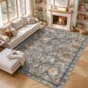 Washable Area Rugs - Perfect for Living Room, Bedroom, Kids Room, Nursery - Stain & Water Resistant Non-Slip, Pet & Child Friendly, Vintage Tribal Area Rugs (Turmeric and Grey, 8' x 10')