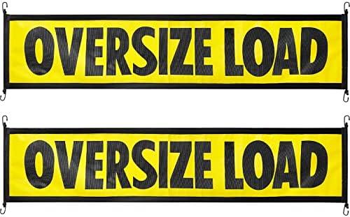 Juexica Oversize Load Signs for Trucks Oversize Load Banner 18" x 84" Mesh Flags with Metal Hooks and Stretch Cord for Escort Vehicles Car Truck, Yellow and Black 2 Pack