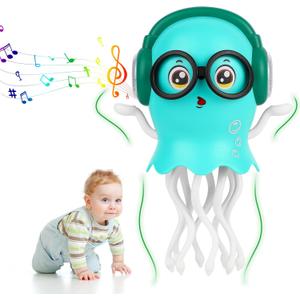 Dancing Jellyfish Babies Toy Music Crawling Octopus 6-12 Months Tummy Time Toys Magic Glowing Squid 1st Birthday Gifts for Toddlers 1 2 3 4 5 6 Year Old Kids Funny Gift for Baby Girl Boy Age 1-3 (Green)