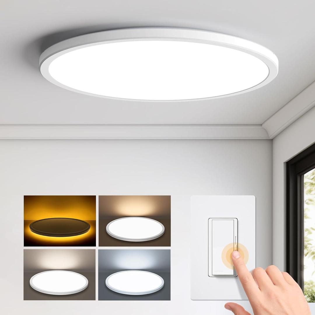 Matane 15.4in LED Flush Mount Ceiling Light Fixture with Night Light, 36W 3600LM 3000K/4000K/5000K Selectable, Low Profile Dimmable Ceiling Lights for Bedroom, Kitchen, Hallway, White