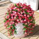 Artificial Fake Hanging Flowers for Outdoors, 2 Pcs Artificial Hanging Plants Outdoors Spring Summer Decor, UV Resistant Faux Violet Silk Flowers for Planters Front Door Yard Garden(Deep pink)
