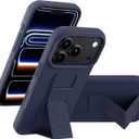 LAUDTEC Silicone Kickstand Case Compatible with iPhone 17 Pro Max, Vertical and Horizontal Stand Hand Strap Metal Kickstand Cover, Flexible Soft Liquid Silicone Stand Case for iPhone 17 Pro Max (Blue)