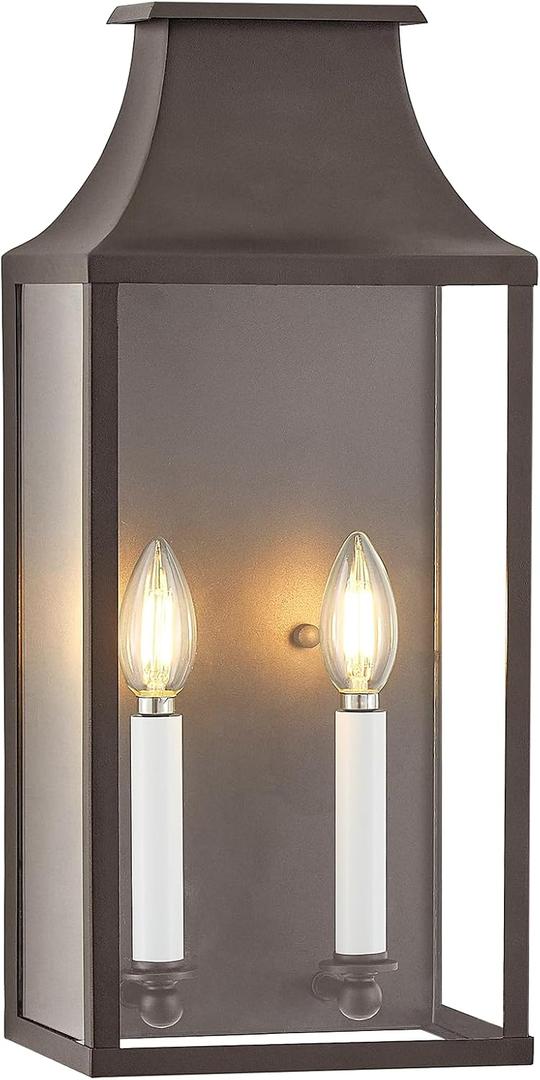 18"Medium Classic Outdoor Wall Lantern Light For House Exterior,Handcrafted Old Rust Metal Cage Mounted Pocket Wall Sconce W/Clear Tempered Glass,Waterproof for Porch, Patio, Garage&Front Door E12