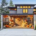 Thanks Giving Garage Door Banner 13x6ft Fall Thanksgiving Theme Backdrop Autumn Farmhouse Backdrop Decor with Pumpkins Hay Bales Photo Prop Background for Outdoor Thanksgiving Yard Decor