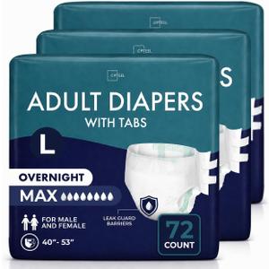 OPTEEL Adult Diapers with Tabs, Max Absorbency, Women & Men Size L, 72ct