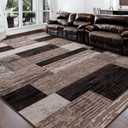 FlyDOIT Modern Geometric Patchwork Area Rug, 5x8 Chocolate Large Rugs for Living Room, Rockwood Collection Indoor Rugs for Bedroom, Throw Carpet Floor Decor for Entryway Dining Room Office Nursery (5ft x 8ft)