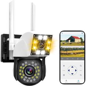 Dual Lens Indoor Security Camera - 2.4G WiFi, 360 PTZ Waterproof Camera, Battery Operated Camera for Home Indoor Seguridad Surveillance