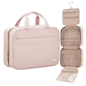 NISHEL Travel Toiletry Bag for women, Portable Hanging Organizer for Full-Sized Shampoo, Conditioner, Brushes Set, Makeup Accessories, Large Size, Pin