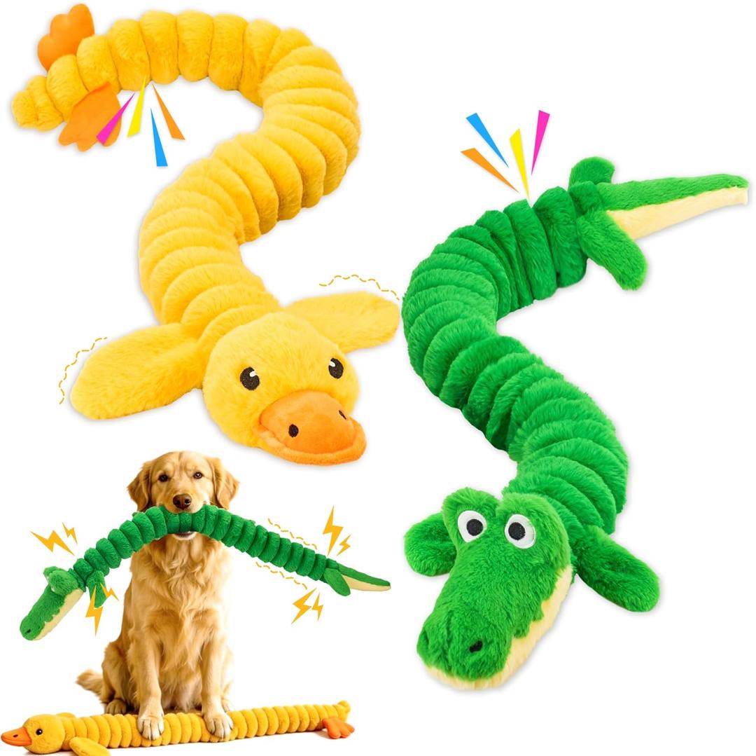 LECHONG 2-Pack 40 Extra-Long Squeaky Dog Toys for Large Dogs, Soft Chew Plush Stuffed Animal Dogs Toy, Interactive Tug-of-War Dog Toys for All Dogs to Keep Them Busy