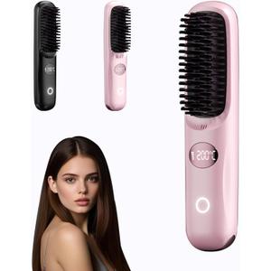 Cordless Hair Straightener Brush Pro, 2026 Upgraded Portable Hair Straightener, Type-C Fast Charging MCH Heating with 3 Temperature Settings, Ionic & Ceramic Care, Travel Styling Tool (Pink)