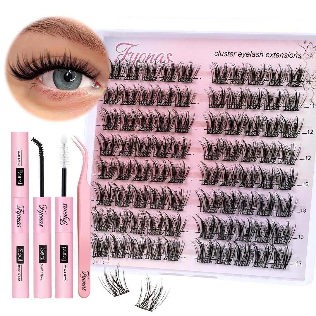 Wispy Lash Clusters Kit Natural Eyelash Clusters C Curl Lash Extension Kit 11-13mm Manga Cluster Eyelash Extensions 80Pcs with Waterproof Lash Glue and Tweezers DIY at Home (Bonny Kit)