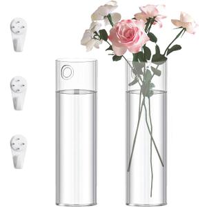 2 Pack Wall Mounted Glass Vase Set with Hooks High Borosilicate Transparent Hanging Flower Vase for Home Decor Dining Table