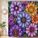 Purple Floral Shower Curtains for Bathroom, Abstract Bohemian Flower Shower Curtain, Waterproof Fabric Bath Accessories Home Decor 71x71 Inches