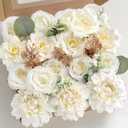 Artificial Flowers Combo, Faux Silk Dahlia Roses Bulk, Fake Bouquet with Stems Box Set for Wedding Arrangements Bridal Floral Baby (Brilliant White, The Minimalist)