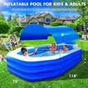 Inflatable Pool with Canopy, Large Inflatable Swimming Pool for Kids,Adult, Blow Up Pools with Seats,Backrest.Durable Thickened Inflatable Family Pools for Backyard,118"x75"x22"-Dark Blue