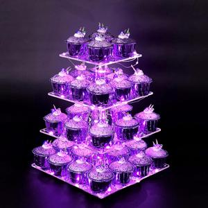 Vdomus Cupcake Stand Pro-Version - Purple 4-Tier Cupcake Tower - European Style Cake Display - Holds up to 52 Cupcakes - Elegant Dessert Display - Ideal for Parties, Weddings, and Events - 12.4x11.8"
