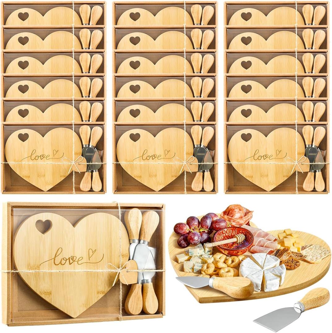Domensi 18 Set Heart Shaped Cheese Board with Knife and Love Bulk Valentines Day Cheese Board with Box for Bridal Party Favors Shower Gifts Wedding