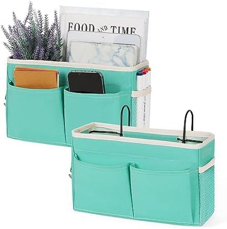 Frjjthchy Bedside Caddy Hanging Storage with Water Bottle Holder for Bunk and Hospital Beds, Dorm Rooms (2 Pack Light Green)