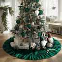 60 Inches Velvet Christmas Tree Skirt Dark Green with Gold Bow Fur Plush Tree Skirt Luxury Xmas Skirts for Merry Christmas Party Vintage Holiday Decorations