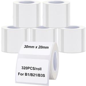 Labels Tape, 6 Rolls(1920PCS) Thermal Label Sticker for B21/B3S/B1 Printer Waterproof Sticker Paper Business Shipping Address Labeling Replacement with Self-Adhesive (30 x 20mm-320PCS)