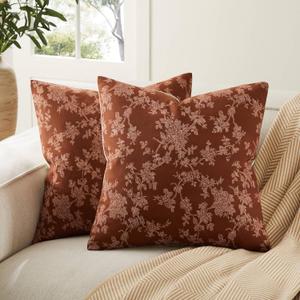 100% Cotton French Pastoral Throw Pillow Covers Set of 2, 18x18 Inch Background/Terracota Farmhouse Decorative Cushion Covers for Sofa Bed Living Room Home Decor