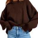 Saodimallsu Womens Oversized Sweater Long Sleeve Crewneck Ribbed Knit Pullover 2025 Fall Casual Chunky Trendy Sweaters (X-Large, Dark Brown)
