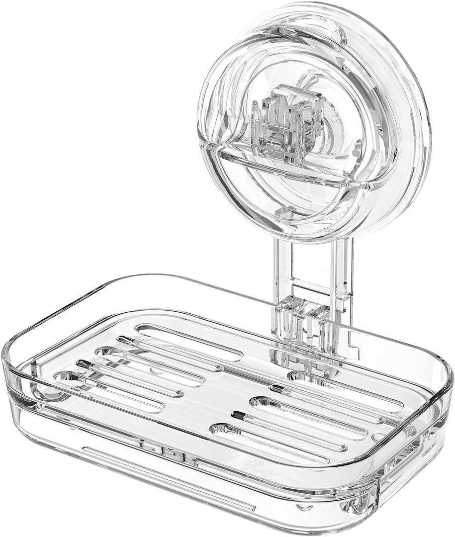 Soap Dish for Shower Clear Acrylic Soap Holder with Self-Draining Design No Drilling Required Strong Fixation for RV Bathroom and Kitchen Easy to Clean and Space Saving