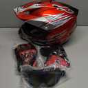 OUMURS Adult Dirt Bike Helmet with Goggles Gloves & Mask Adjustable Sun Visor Motorcycle Adult ATV Helmet Off-Road Motocross Downhill Moped MX for Unisex-Adult-Red Flame, M