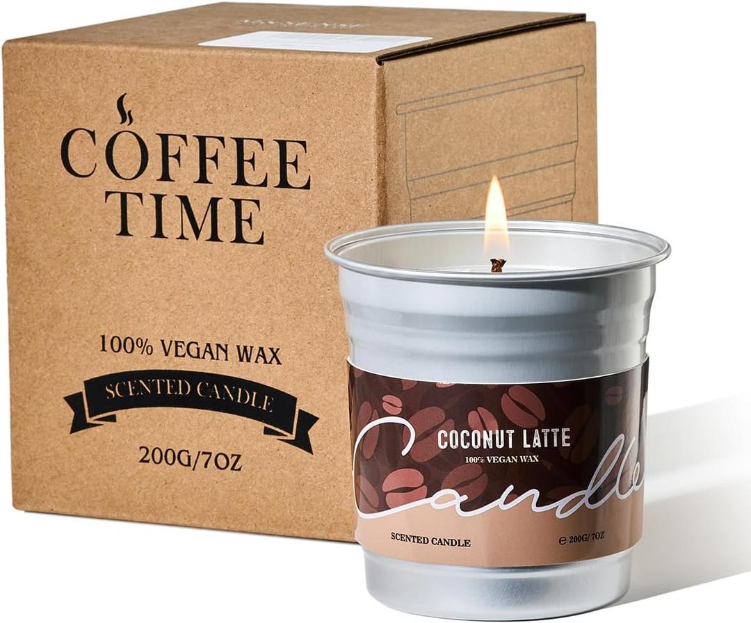 M&SENSE Coconut Latte Scented Candle, Soy Wax 7oz 42 Hours Long Lasting Clean Burn, Small Coffee Smelling Kitchen Candles for Home, Non-Toxic Relaxing Aromatherapy Gifts for Women