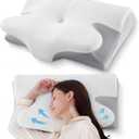 BDEUS Ergonomic Cervical Pillow for Side Sleepers, 2-in-1 Contour Orthopedic Memory Foam Pillow for Neck Shoulder Pain Relief, Sleep Apnea, Anti Snore, Pillow with Arm Rest, Head Cradle, White