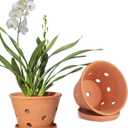 vensovo 8 Inch Terracotta Orchid Pots with Holes and Saucers - 2 Pack Clay Orchid Planter Pots for Repotting, Breathable Flower Pots for Indoor Outdoor, Promotes Air Circulation & Healthy Roots