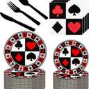 150Pcs Casino Poker Party Supplies - 9" & 7" Poker Paper Plates & Napkins - Knives, Forks, Spoons - Casino Theme Party Decorations