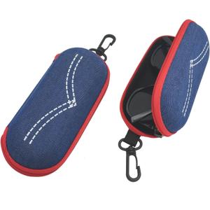 Cowboy Denim Zippered Eyeglass Case for Women Men, Hard Shell Sunglasses Holder with Soft Fleece Lining