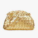 Woven Clutch Purse for Women Fashion Small Square Handbag Vintage Premium Bag PU Leather Handmade Bag (Gold)