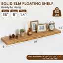 Dreamland 36 Inch Long Floating Shelves Set of 2, Rustic Solid Elm Wood Live Edge Floating Shelf Wall Mounted, 8 Inch Deep Wooden Wall Shelves for Living Room, Bedroom, Bathroom, Kitchen, Natural