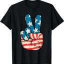 USA Flag Peace Sign Hand 4th of July Patriotic Men Boys T-Shirt
